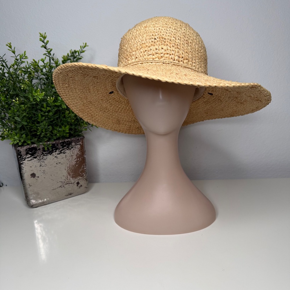 Scala Sun Hat Womens Tan Hand Woven Raffia Straw Wide Brim Boho OS